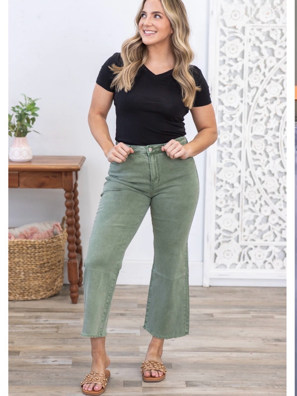 Zenana Sage Washed Kick Flare Jeans